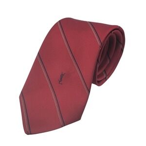 Vintage‎ Yves Saint Laurent YSL Red Blue White Striped Mens Necktie Tie